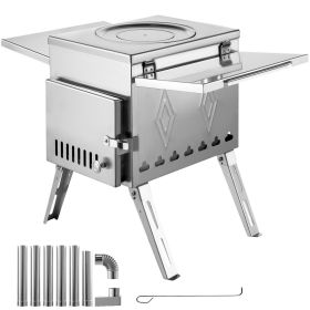 VEVOR Tent Wood Stove 17.5x14.7x10.6 inch, Camping Wood Stove 304 Stainless Steel With Folding Pipe VEVOR Tent Wood Stove 17.5x14.7x10.6 inch, Camping Wood Stove 304 Stainless Steel With Folding Pipe